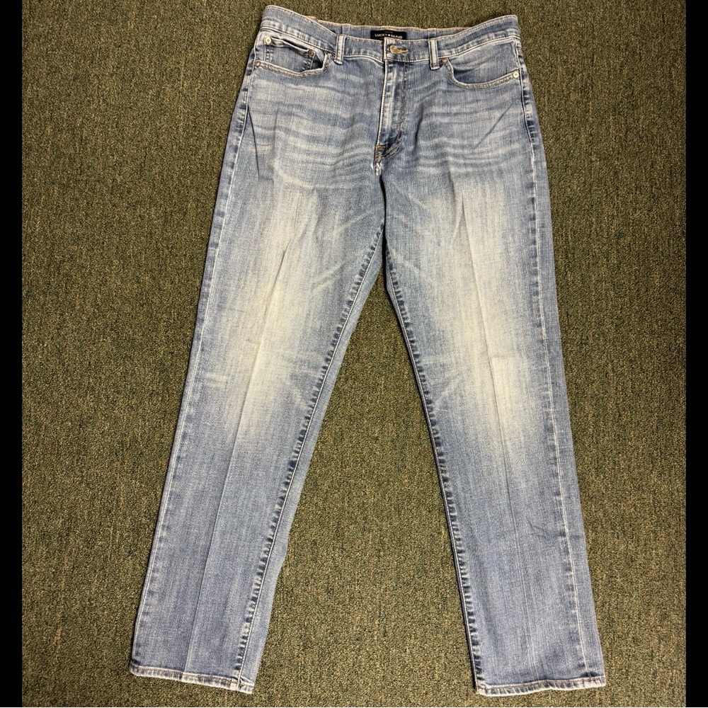 Lucky Brand 410 Athletic Slim Jeans Mens 36x33 Light Wash Stretch Denim